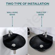 Plantex Ceramic Wall Hung Wash Basin/Wall Mount Basin for Bathroom/Washbasin Sink for Home/Office/Restaurant (Black - 15 x 15 x 5 Inch)