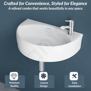 Plantex Ceramic Basin with Stainless Steel Pillar Cock/Wall Hung Basin/Deck Mount Tap/Basin for Bathroom - (Cody - Combo)
