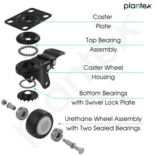 Plantex 1.5 Inch Caster Wheel/Heavy Duty Soft PU Swivel Caster Wheels with 360 Degree No Noise/Wheels for Furniture/Trolley Cart/Sofa/Table - Black - Set of 4 (2 with Brakes & 2 Without)