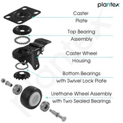 Plantex 2 .5 Inch Caster Wheel/Heavy Duty Soft PU Swivel Caster Wheels with 360 Rotation and No Noise/Wheels for Heavy Furniture/Trolley Cart/Table - Set of 4 (Black) - (2 with Brakes & 2 Without)
