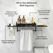 Plantex Stainless Steel 4in1 Multipurpose Bathroom Shelf/Rack/Towel Hanger/Tumbler Holder/Soap Dish/Holder/Stand-Bathroom Accessories (18 X 5 Inches-Matt Black)