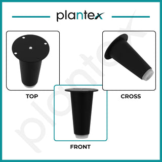 Plantex 4 Inch Sofa Legs for Bed Furniture/Sofa Legs for Table/Sofa Support Legs with Rubber Grip (Black, 6 Pcs)