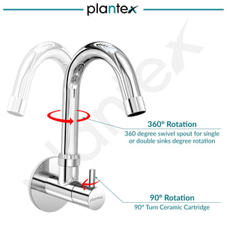 Plantex Kitchen Taps for Home Sink with Water Saving Nozzle/High Arc 360° Swivel Spout for Sink Tap with Brass Wall Flange-7 Year Warranty by Plantex -(ICO-910-Chrome).