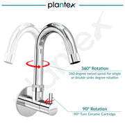 Plantex Kitchen Taps for Home Sink with Water Saving Nozzle/High Arc 360Ãƒâ€šÃ‚Â° Swivel Spout for Sink Tap with Brass Wall Flange-7 Year Warranty by Plantex -(ICO-910-Chrome).