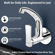 Plantex Sink Cock for Basin/Wall Mount Tap for Kitchen Sink with Wall Flange and Teflon Tape/Sink Cocke Tap/Water Tap - (3504, Chrome)