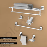 Plantex High Grade Stainless Steel Folding Towel Rack with Stainless Steel 304 Grade Darcy Bathroom Accessories Set 5pcs (Towel Rod/Napkin Ring/Tumbler Holder/Soap Dish/Robe Hook)
