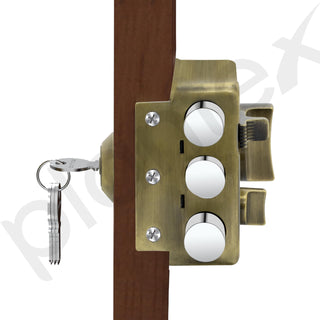 Plantex Heavy Duty Rim Locks for Main Door/Tri Bolt Lock for Main Door with 4 Keys/Suitable for Inside Opening Wooden Door - Pack of 1 (Brass Antique)