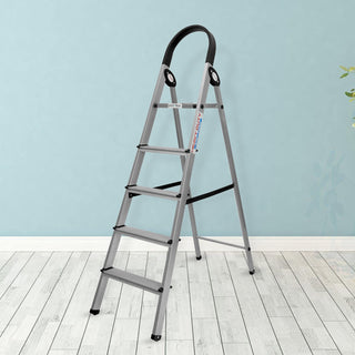 Plantex Wonder 5 Steps Aluminium Ladder for Home/Strong Anti-Slip Steps/Multipurpose Foldable Ladder (Silver & Black)
