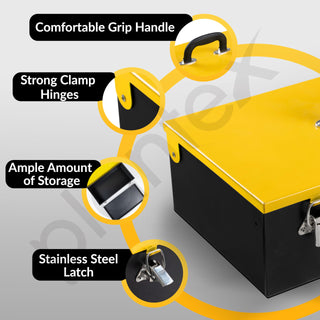 Plantex 16-inch Metal Tool Box/Tool Box for Home/Storage Box With Clear Top Lid & Removable Tray Compartment For Easy & Convenient Storage/Multi-Purpose Compact Tools Box (Yellow & Black)