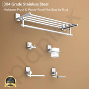 Plantex 304 Grade Stainless Steel Bathroom Accessories Set of 5 - Towel Stand/Napking Holder/Soap Holder/Toothbrush Holder/Robe Hanger - Darcy (Chrome)