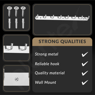 Plantex Wall Hooks for Hanging Cloth/Stainless Steel Towel Hangers/Bathroom Robe Hooks/Door Hangers/Wall Hook Rack/Hook Rail for Hanging Keys - 8 Hooks (Pack of 3, Chrome)