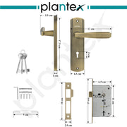Plantex Heavy-Duty Door Lock Set - Main Door Lock Handle Set/Mortise Lock with 3 Keys, Pack of 1 (8130-Brass Antique)