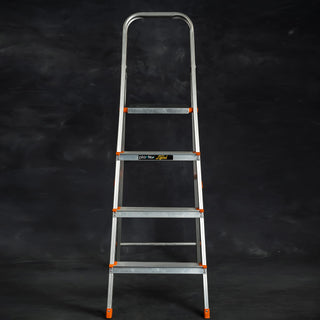 Plantex Restructured Legend Folding 6 Step Ladder for Home - 6 Wide Anti-Skid Step Ladder (Orange-Silver, Aluminium)