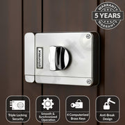 Plantex Brass Tri-Bolt Lock For Main Door/Heavy Duty Door Lock With 4 Keys/Suitable On Single Door For Home/Office/Hotel - 5 Years Warranty (Satin White & Chrome )