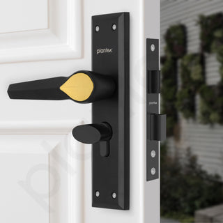 Plantex Door Handle Lock/Main Door Lock Set/6-Lever Lock Mechanism Mortise Lock with 3 Keys/Brass Lock Body & Cylinder (PTP-07, Black & Gold)