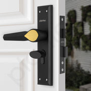 Plantex Door Handle Lock/Main Door Lock Set/6-Lever Lock Mechanism Mortise Lock with 3 Keys/Brass Lock Body & Cylinder (PTP-07, Black & Gold)