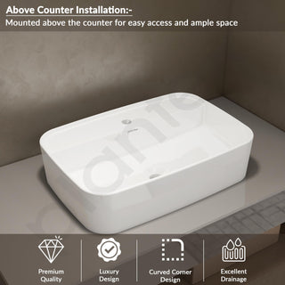 Plantex Ceramic Washbasin/Tabletop Wash Basin/Wash Basin for Bathroom/Home/Office/Hotels (White - 24 x 15.5 x 6 Inch)