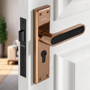 Plantex Door Lock Set - Main Door Lock Plate Handle Set/Mortise Lock with 3 Keys/Lock Body and Cylinder - Pack of 1 (OHMH-21, PVD Rose Gold & Black)