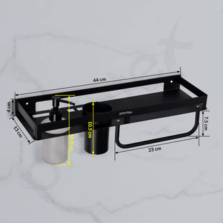 Plantex 4in1 Bathroom Shelf for Wall/Stainless Steel Multifunctional Rack for Bathroom with Tumbler Holder/Liquid Soap Dispenser/Napkin Holder/Bathroom Accessories Set (Matt Black)