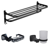 Plantex Towel Rack with Fix Towel Rod/Aluminium Folding Towel Bar/Single Soap Dish/Soap Holder/Tumbler Holder/Toothbrush Holder for Bathroom/Bathroom Accessories - Combo (Black)