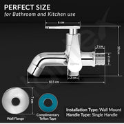 Plantex Pure Brass Two Way Bib Cock Taps Compatible for Washing Machine with Water Saving Nozzle Attachment/2 in 1 Bib Tap with Brass Wall Flange and Teflon Tape-(LEA-707-Chrome)