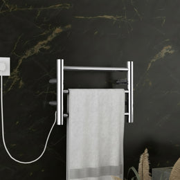 Plantex Electric Heated Towel Rail for Bathroom/3-Bar Wall Mounted Towel Warmer/304 Grade Stainless Steel Towel Bar/Fast Heating & Rust Proof - Pack of 1 (Chrome, 400mm X 300mm)