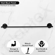 Plantex 304 Grade Stainless Steel 24 inch Towel Hanger for Bathroom/Single Towel Rod/Holder/Bar/Bathroom Accessories - Skyllo (Black)