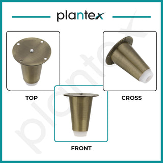 Plantex 3 Inch Sofa Legs for Bed Furniture/Sofa Legs for Table/Sofa Support Legs with Rubber Grip (Brass Antique, 6 Pcs)
