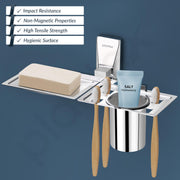Plantex Soap Dish with Tumbler Holder/304 Grade Stainless Steel 2in1 Soap Dish with Tumbler Stand/Soap Case/Tooth Brush Holder for Bathroom - Crystal (Chrome)