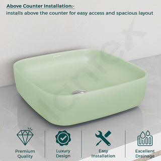 Plantex Premium Ceramic Tabletop Wash Basin/Square Countertop Bathroom Basin (Olive, 16 x 16 x 5 Inch)