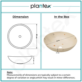 Plantex Wash Basin/Ceramic Table Top Wash Basin/Designer Countertop Basin for Bathroom/Restaurants/Hotel (Khakhi - 16 x 16 x 5 Inch)