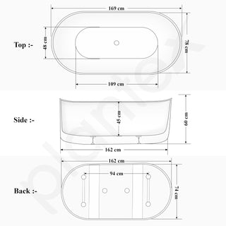 Plantex Bathtub For Bathroom/Freestanding Bath tub for Adults/Deep Soaker Bathtub with Overflow, Popup and Drain Pipe (BSM-203S-White-1700mm)