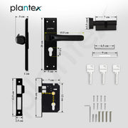 Plantex Heavy-Duty Door Lock Set - Main Door Lock Plate Handle Set/6-Lever Mechanism Mortise Locks with 3 Keys/Brass Locks Body & Cylinder (PTP-012- Black)