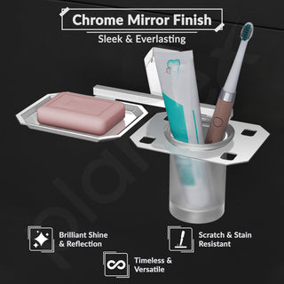 Plantex 2in1 Soap Dish with Tumbler Holder for Bathroom/304 Grade Stainless Steel Soap Holder with Toothbrush Holder/Bathroom Accessories - Pack of 1 (PM-2409, Chrome)