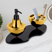 Plantex Liquid Soap Dispenser with Tumbler Holder for Bathroom/Stainless Steel and Acrylic 2 in 1 Shampoo Dispenser with Toothpaste Holder/Bathroom Accessories - Pack of 1 (Gold & Black)