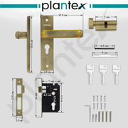 Plantex Heavy-Duty Door Lock Set - Main Door Lock Handle Set/Mortise Lock with 3 Keys, Brass Lock Body & Cylinder (8127 - Brass Antique & PVD Gold)