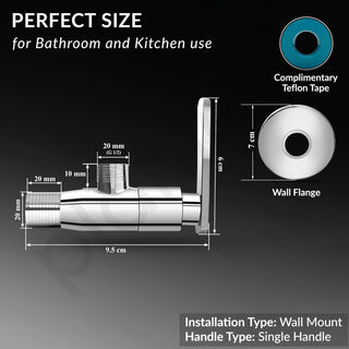 Plantex Pure Brass Angular Stop Cock/Stop Cock for Bathroom/Angular Valve for Wash Basin Connection with Brass Wall Flange & Teflon Tape - Pack of 1 (3505, Chrome)