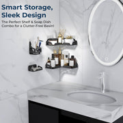 Plantex Stainless Steel Corner Shelf for Bathroom/4in1 Self Adhesive Bathroom Shelf with Soap Dish And Tumbler Holder/Bathroom Organiser Without Drill(Black, Combo)