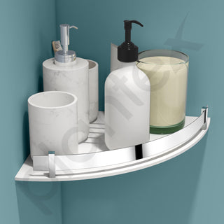 Plantex Corner Shelf for Bathroom Acrylic/Wall Mounted Storage Shelf with Stainless Steel Railings/Bathroom Accessories (White, 12x12 Inches)