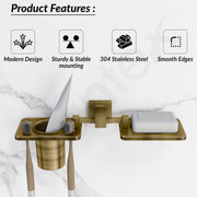 Plantex 304 Grade Stainless Steel 2in1 Soap Dish with Tooth Brush Holder/Soap Stand/Tumbler Holder/Bathroom Accessories - Wall Mount (Brass Antique)