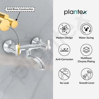 Plantex Pure Brass Wall Mixer Non Telephonic/Mixer Tap for Bathroom with Brass Wall Flange & Teflon Tape/Bathroom Mixer Tap-(AQ-1416-Mirror Chrome)