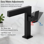 Plantex Single Lever Basin Mixer Tap/Pure Brass Pillar Tap for Wash Basin/Hot and Cold Water Tap for Basin - (7877-Black)