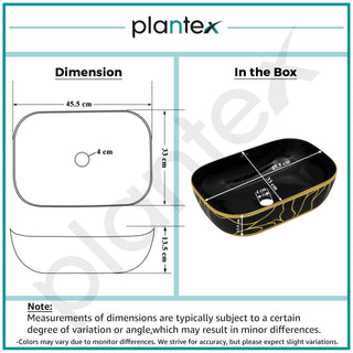 Plantex Ceramic Designer Washbasin for Bathroom/Countertop Basin/Rectangle Tabletop Wash Basin for Home/Office - (16010, Black & Gold)