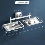 Plantex 304 Grade Stainless Steel Dual Soap Holder for Bathroom/Wall Mounted Soap Holder/Double Soap Dish/Bathroom Accessories - Squaro (Chrome)