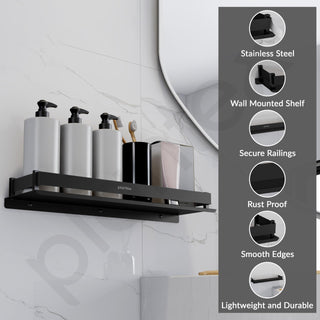 Plantex Stainless Steel Shelf for Bathroom/Multipurose Bath Room Wall Shelf/Bathroom Organiser with Drill (18 x 5 Inch, Black)