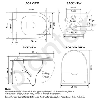 Plantex Commode for Toilet/Ceramic Wall Hung Commode/Rimless Commode with Soft Closing Toilet Seat - P Trap (White)