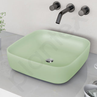 Plantex Premium Ceramic Tabletop Wash Basin/Square Countertop Bathroom Basin (Olive, 16 x 16 x 5 Inch)