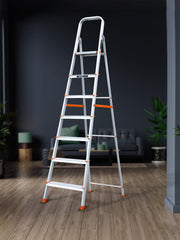 Plantex Legend Aluminium Folding 7 Step Ladder for Home - 7 Step Anti Skid Ladder/Wide Step Ladder (Orange-Silver)
