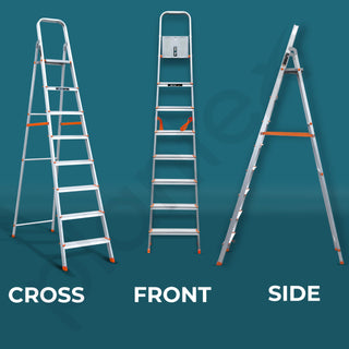 Plantex Legend Aluminium Folding 8 Step Ladder for Home - 8 Step Anti Skid Ladder/Wide Step Ladder (Orange-Silver)