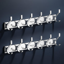 Plantex Aluminum Hook Rail with 6-Hooks for Walls of Bathroom/Kitchen–Hook Rail Bar for Clothes/Towel/Keys-Pack of 2 (6 Hooks,Chrome)